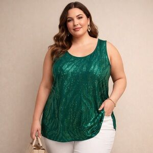 Penningtons 3X Green Shimmer Zebra Tank Top NWT Plus Size